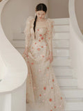 Tineit Elegant A Line Strapless Neckline Floral Lace Long Prom Dress Evening Dresses (PRE-ORDER)