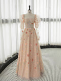 Tineit Elegant A Line Strapless Neckline Floral Lace Long Prom Dress Evening Dresses (PRE-ORDER)