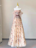 Tineit Elegant A Line Strapless Off The Shoulder Floral Lace Long Prom Dress Evening Dresses (PRE-ORDER)