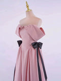 Tineit Elegant Ball Gown Off The Shoulder Pink Satin Long Prom Dress Evening Dresses (PRE-ORDER)