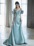 Tineit Pretty A Line Spaghetti Straps Light Sky Blue Satin Long Prom Dress Evening Dresses (PRE-ORDER)