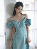 Tineit Pretty A Line Spaghetti Straps Light Sky Blue Satin Long Prom Dress Evening Dresses (PRE-ORDER)