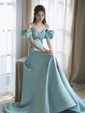 Tineit Pretty A Line Spaghetti Straps Light Sky Blue Satin Long Prom Dress Evening Dresses (PRE-ORDER)