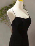 Tineit Sexy Mermaid Spaghetti Straps Black Long Prom Dresses Evening Dress (PRE-ORDER)