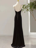 Tineit Sexy Mermaid Spaghetti Straps Black Long Prom Dresses Evening Dress (PRE-ORDER)