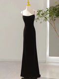 Tineit Sexy Mermaid Spaghetti Straps Black Long Prom Dresses Evening Dress (PRE-ORDER)