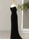 Tineit Sexy Mermaid Spaghetti Straps Black Long Prom Dresses Evening Dress (PRE-ORDER)