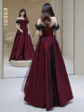 Tineit Sexy Ball Gown Off The Shoulder Red Tulle Long Prom Dresses Evening Dress (PRE-ORDER)