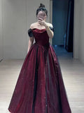 Tineit Sexy Ball Gown Off The Shoulder Red Tulle Long Prom Dresses Evening Dress (PRE-ORDER)