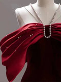 Tineit Elegant Mermaid Off The Shoulder Halter Burgundy Long Prom Dress Evening Dresses (PRE-ORDER)