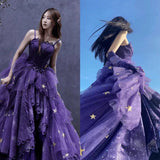 Tineit Elegant Ball Gown Strapless Purple Satin Long Prom Dress Evening Dresses (PRE-ORDER)