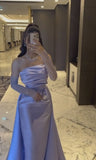 Tineit Classy Sheath Strapless Long Sleeves Lilac Long Satin Party Dress Prom Dresses Evening Dress (PRE-ORDER)