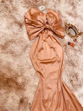 Tineit Classy Mermaid Strapless Gold Long Satin Party Dress Prom Dresses Evening Dress (PRE-ORDER)