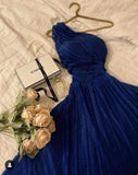 Tineit Classy A line One Shoulder Royal Blue Long Sequin Party Dress Prom Dresses Evening Dress (PRE-ORDER)