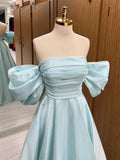 Tineit Simple Satin Off Shoulder Long Party Dress A-line Prom Dress (PRE-ORDER)