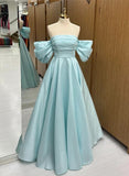 Tineit Simple Satin Off Shoulder Long Party Dress A-line Prom Dress (PRE-ORDER)