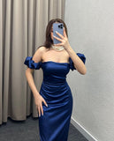 Tineit Sexy Sheath Off The Shoulder Royal Blue Long Satin Prom Dresses Party Dress (PRE-ORDER)