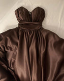 Tineit Classy A Line Spaghetti Straps Brown Pleated Party Dress Prom Dresses Evening Dress (PRE-ORDER)