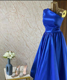 Tineit Classy A Line One Shoulder Royal Blue Pleated Party Dress Prom Dresses Evening Dress (PRE-ORDER)