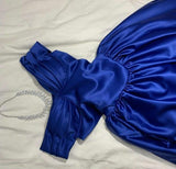 Tineit Sexy A line Off The Shoulder Royal Blue Prom Dress With Pleated Long Satin Prom Dresses Party Dress (PRE-ORDER)