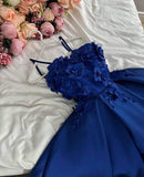 Tineit Classy A Line Spaghetti Straps Royal Blue Flowers Party Dress Prom Dresses Evening Dress (PRE-ORDER)