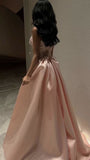 Tineit Classy A Line Strapless Pink Long Satin Party Dress Prom Dresses Evening Dress (PRE-ORDER)