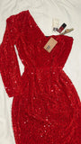 Tineit Classy Sheath One Shoulder Sequin Red Party Dress Prom Dresses Evening Dress (PRE-ORDER)