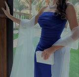 Tineit Sexy Sheath Strapless Royal Blue Prom Dress With Pleated Long Satin Prom Dresses Party Dress (PRE-ORDER)