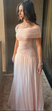 Tineit Classy A Line Off The Shoulder Chiffon Pink Long Party Dress Prom Dresses Evening Dress (PRE-ORDER)