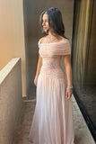 Tineit Classy A Line Off The Shoulder Chiffon Pink Long Party Dress Prom Dresses Evening Dress (PRE-ORDER)