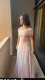 Tineit Classy A Line Off The Shoulder Chiffon Pink Long Party Dress Prom Dresses Evening Dress (PRE-ORDER)