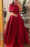 Tineit Classy A line One Shoulder Half Sleeves Red Long Party Dress Prom Dresses Evening Dress (PRE-ORDER)