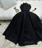 Tineit Sexy A line Strapless Black Chiffon Evening Dress Long Prom Dresses Party Dress With Ruffles (PRE-ORDER)