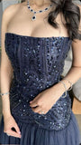 Tineit Sexy Mermaid Strapless Navy Blue Evening Dress Long Prom Dresses Party Dress With Beads (PRE-ORDER)