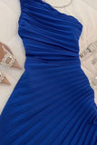 Tineit Classy Sheath One Shoulder Royal Blue Chiffon Long Party Dress Prom Dresses Evening Dress (PRE-ORDER)