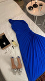 Tineit Classy Sheath One Shoulder Royal Blue Chiffon Long Party Dress Prom Dresses Evening Dress (PRE-ORDER)