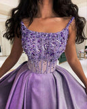 Tineit Classy A Line Spaghetti Straps Lilac Satin Long Party Dress Prom Dresses Evening Dress (PRE-ORDER)