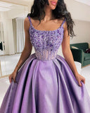 Tineit Classy A Line Spaghetti Straps Lilac Satin Long Party Dress Prom Dresses Evening Dress (PRE-ORDER)