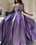 Tineit Classy A Line Spaghetti Straps Lilac Satin Long Party Dress Prom Dresses Evening Dress (PRE-ORDER)