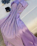 Tineit Classy Sheath Strapless Long Lilac Satin Party Dress Prom Dresses Evening Dress (PRE-ORDER)