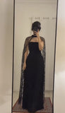 Tineit Elegant A Line Strapless Black Satin Prom Dress Evening Dresses With Cape (PRE-ORDER)