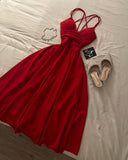 Tineit Elegant A Line Spaghetti Straps Red Long Prom Dress Evening Dresses (PRE-ORDER)