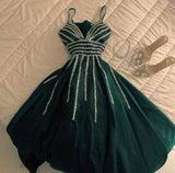 Tineit Elegant A Line Spaghetti Straps Dark Green Long Prom Dress Evening Dresses (PRE-ORDER)