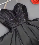 Tineit Elegant A Line Spaghetti Straps Black Satin Long Prom Dress Evening Dresses (PRE-ORDER)