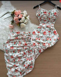 Tineit Elegant Mermaid Spaghetti Straps Floral Long Prom Dress Evening Dresses With Ruffles (PRE-ORDER)