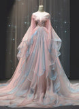 Tineit Elegant Ball Gown Off The Shoulder Pink Chiffon Long Prom Dress Evening Dresses (PRE-ORDER)