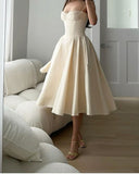 Tineit Elegant A Line Spaghetti Straps Satin Tea Length Prom Dress Evening Dresses (PRE-ORDER)