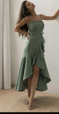 Tineit Elegant High Low Spaghetti Straps Satin Tea Length Green Prom Dress Evening Dresses (PRE-ORDER)