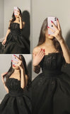 Tineit Pretty A line Strapless Black Tulle Prom Dress Evening Dresses With Beads (PRE-ORDER)