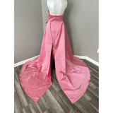 Tineit Elegant A Line Spaghetti Straps Pink Satin Long Prom Dress Evening Dresses With Pleated (PRE-ORDER)